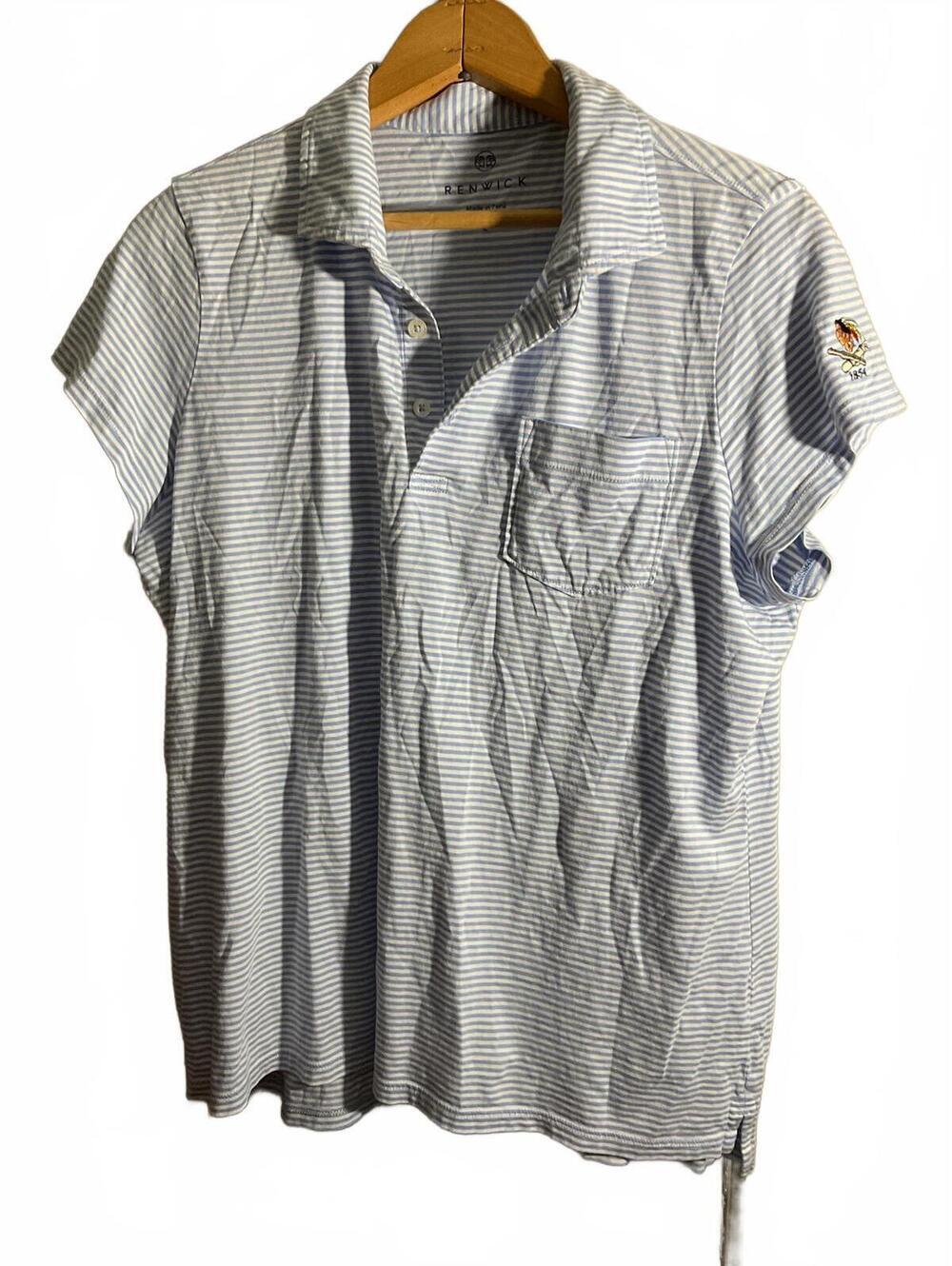 Renwick Blue/White Stripe Short Sleeve Polo Shirt Womans Large